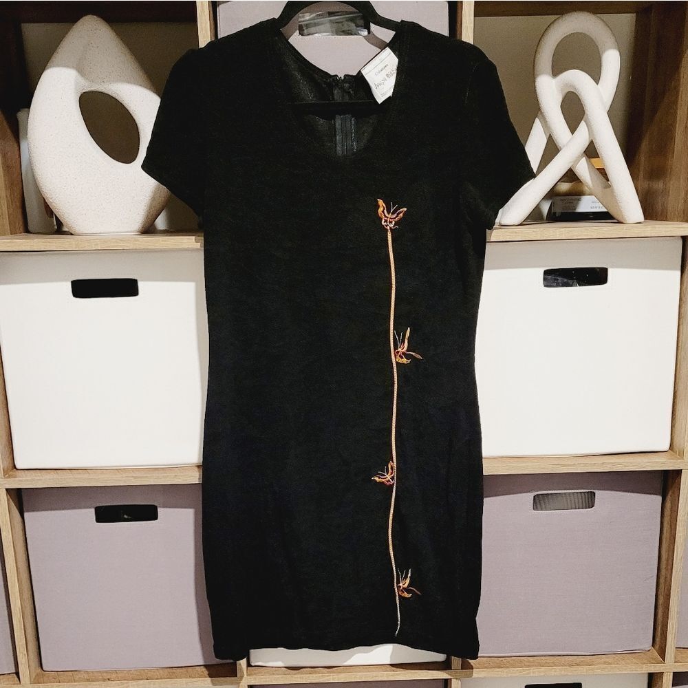 Joseph Ribkoff Creations Elegant Black Dress with Butterfly 🦋 Embroidery 12